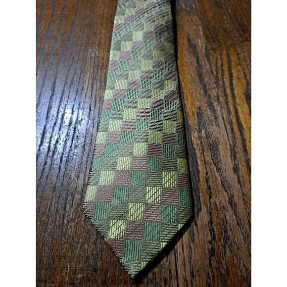 New Galo Cossinni Silk Handmade Mens Dress Neck Tie Green Brown - Picture 2 of 4